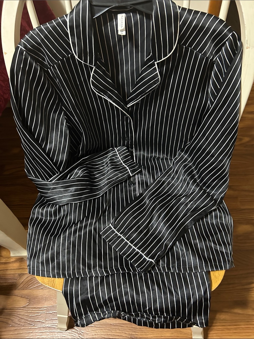 George Black and White Striped Satin Pajama Set